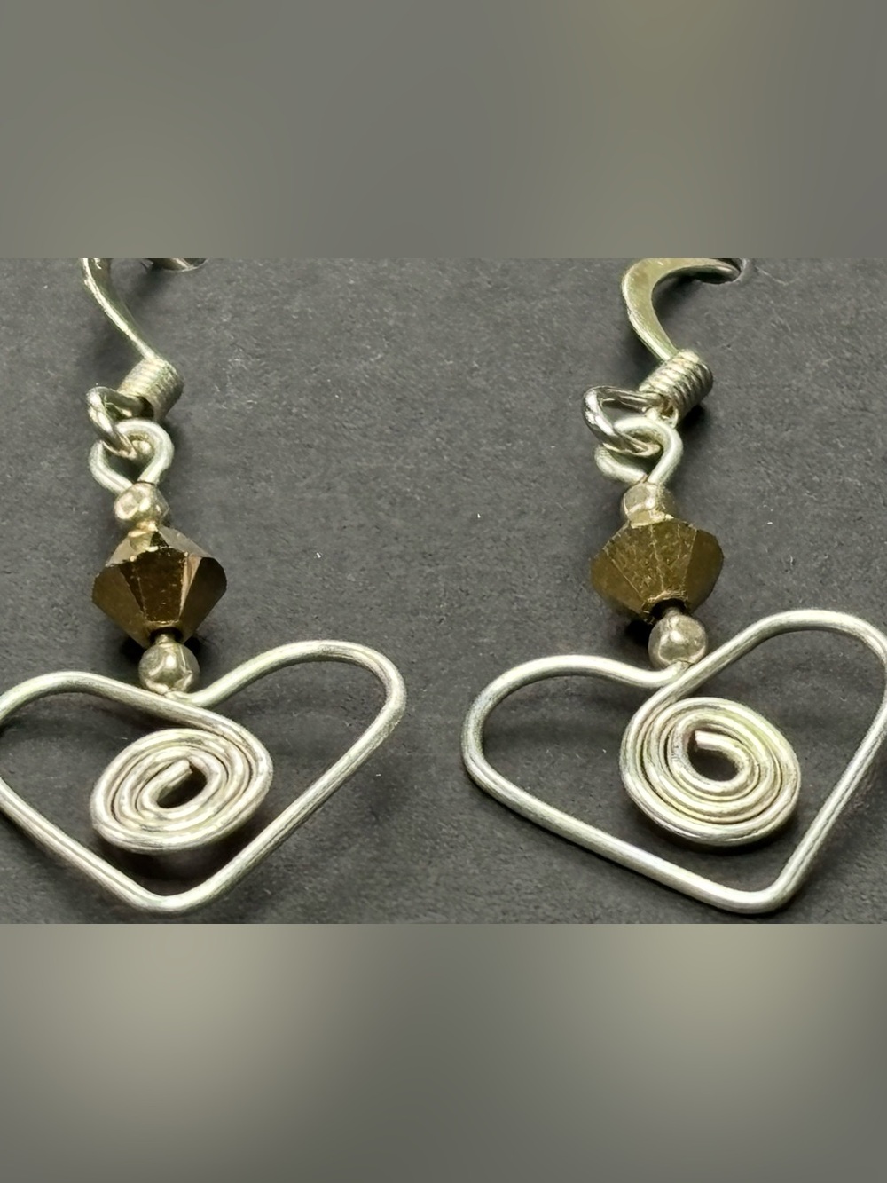 Silver-Tone Heart Drop Earrings with Gold Accent Bead - Picture 4 of 6